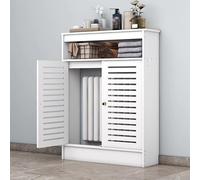 Cache-radiateur à persiennes blanches - Étagère décorative pour armoire chauffante, double couche de rangement pour salle de bain, portable, 90,9 x 90,9 x 24,9 cm - Solution élégante pour radiateur