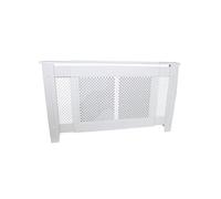 Cache Radiateur Ajustable à Motif Grillagé en MDF Blanc de 140cm à 192cm de Large x 82cm de Haut x 20,5cm de Profondeur