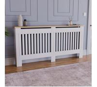 Cache-radiateur Arlington, très grand format, à lamelles modernes, en MDF, finition blanc et chêne, L 172 x P 19 x H 83 cm