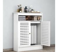 Cache-radiateur avec étagère,protection radiateur 2 portes pour déco maison | Cache-radiateur blanc, matériau bois, style moderne à lamelles, montage simple, salon chambre(35.4'' x 7.9'' x 35.4'')
