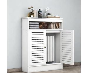 Cache-radiateur avec étagère,protection radiateur 2 portes pour déco maison | Cache-radiateur blanc, matériau bois, style moderne à lamelles, montage simple, salon chambre(35.4'' x 7.9'' x 35.4'')
