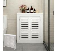 Cache radiateur avec portes doubles, meuble radiateur sans percer multifonctionnel et amovible avec grille horizontale, montage facile, idéal pour le salon, Four sides 80×80×15cm/(L31.5×H31.5×T5.9in)