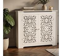 Cache Radiateur Blanc Ajustable, Meuble Cache Radiateur avec Portes | Cache Radiateur Moderne Bois Étanche, Façade Ornementale, Sécurité Enfant, Blanc Mat