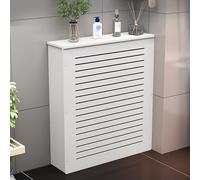 Cache-radiateur blanc avec grille à persiennes, armoire chauffante élégante en bois et nizer de rangement pour salon, chambre à coucher, salle de bain - 80 x 90 x 25 cm