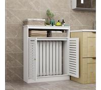 Cache-radiateur blanc et armoire de rangement pour routeur WiFi, organiseur décoratif à 2 portes avec lattes verticales, idéal pour salle de bain et salon, dimensions : L 70 x H 90 x P 19 cm