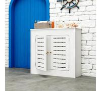 Cache-radiateur blanc moderne à double portes avec étagère de rangement | Design à lames, dissipation thermique ventilée, doubles portes réglables, panneau, cache-tuyaux(31.5Lx27.6Hx8D")