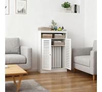 Cache-radiateur blanc moderne avec 2 portes à persiennes - Organisateur de rangement au sol et armoire chauffante décorative pour salle de bain et salon - 69,8 x 90,9 x 25 cm