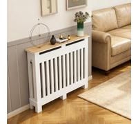 Cache-radiateur blanc moderne, grille à persiennes verticales, en MDF avec étagère intégrée, installation sans perçage. Idéal pour le salon, la chambre, le couloir et aut 19.6"Lx7.8"Wx23"H/50x20x60cm