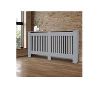 ECD Germany Cache-Radiateur Chauffage Rustique 152x19x82cm Gris Étagère en Bois MDF Housse