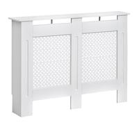 HOMCOM Cache-radiateur couverture de radiateur de chauffage en panneau MDF avec une grille de forme ronde moderne élégante 111,5 x 82 x 19 cm blanc