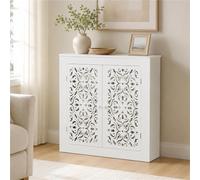 Cache Radiateur Design, Couverture Radiateur Blanche, Tablette Radiateur | Motif Ajouré Décoratif Avec Structure MDF Stable Surface Supérieure Pratique Pour Intérieur(White2,L80xH70xD20cm)