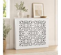 Cache Radiateur Design, Couverture Radiateur Blanche, Tablette Radiateur | Motif Ajouré Décoratif Avec Structure MDF Stable Surface Supérieure Pratique Pour Intérieur(White1,L60xH70xD20cm)