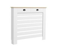 Cache-radiateur design panneau avec tiroirs - grille d'aération horizontale à lattes - dim. 111L x 19l x 95H cm - MDF effet bois clair blanc
