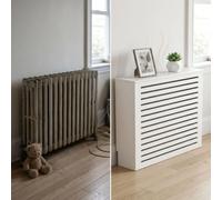 Cache Radiateur en Bois Blanc avec Lattes et Étagère, sans Perçage | Cache Radiateur avec Étagère, Étanche, sans Peinture, 78 X 19 X 82 Cm, 105 X 18 X 90.5 Cm(Blanc,W51 x H72 x D16 CM)