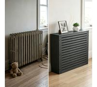 Cache Radiateur en Bois Blanc avec Lattes et Étagère, sans Perçage | Cache Radiateur avec Étagère, Étanche, sans Peinture, 78 X 19 X 82 Cm, 105 X 18 X 90.5 Cm(Noir,W61 x H61 x D16 CM)