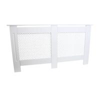 Cache Radiateur à Motif Grillagé en MDF Blanc de 151,5cm de Large x 82cm de Haut x 18,8cm de Profondeur