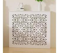 Cache-radiateur en MDF blanc avec grille d'aération et étagère, 80 x 90 x | Armoire chauffante avec grille ajourée, coins arrondis et étagère supérieure ; en MDF blanc, dimensions :