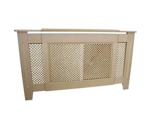Cache Radiateur en MDF Naturel à Motif Grillagé Ajustable de 140 à 192 cm Personnalisable de Hauteur de 82cm Profondeur de 20,5cm Décoration Intérieur [Kit de Fixations INCLUS]