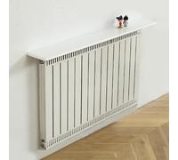 Cache-radiateur Flottant en Bois Moderne, Gain de Place, avec étagère décorative intégrée pour Salon/Chambre. Dimensions : 120 x 20 cm. Design Blanc élégant pour optimiser l'espace.