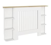 HOMCOM Cache-Radiateur avec Étagères de Rangement Ouvertes, Couvercle de Radiateur en Bois à Lattes Verticales, pour Salon, Chambre à Coucher, Couloir, 124 x 19 x 83 cm, Blanc