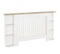 HOMCOM Cache-Radiateur avec Étagères de Rangement Ouvertes, Couvercle de Radiateur en Bois à Lattes Verticales, pour Salon, Chambre à Coucher, Couloir, 152 x 19 x 83 cm, Blanc