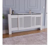 Cache-radiateur Milton, taille ajustable, à lamelles modernes, en MDF, finition blanche, L 140-204 x P 19 x H 82 cm