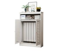 Cache-radiateur moderne blanc avec grille à persiennes, armoire chauffante décorative pour salon et salle de bain, 2 portes, 90 cm x 90 cm x 25 cm
