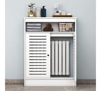 Cache-radiateur moderne en bois blanc avec étagères ouvertes - 70 x 90 x 20 cm - Design double porte - Entretien facile, élégant et sûr pour le rangement et la décoration de la salle de bain