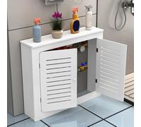 Cache-radiateur moderne en MDF avec 2 portes et grille à persiennes, armoire chauffante élégante pour salon, chambre à coucher, salle de bain - Blanc, 90 x 80 x 15 cm (L x H x l)
