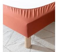 Cache-sommier 110x190 Rouge Terracotta - 100% Coton Jersey Extensible - Doux, Résistant, Facile à Installer - Oeko-TEX - pour sommier de 15 à 30 cm