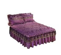 Cache Sommier 160x200 3 pièces Couvre-lit sur Le lit Jupe de en Dentelle Luxe épaissir Belle literie draps Couvre-Lits à la Maison Queen/King Size(Purple,3pcs 200x220cm)