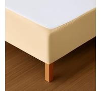 Cache Sommier 200x200 Beige - Tissu Doux et Extensible - Rendu Impeccable - Facile à Installer