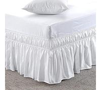 Cache-sommier à volants avec élastique, 122 cm x 190 cm, cantonnières enveloppantes pour lit, 100 % microfibre, ne se décolore pas et ne se froisse pas, blanc uni.