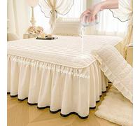 Cache-sommier à volants, imperméable, en coton délavé, avec dentelle, style princesse, épais, antidérapant, pour chambre à coucher, dortoir, hôtel (blanc cassé, 180 x 200 cm)