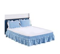 Cache Sommier AntipoussièRe Jupe de lit à Volants 4 étages entourant Un Couvre élastique sans Surface(Blue,Queen 150x200x45cm)