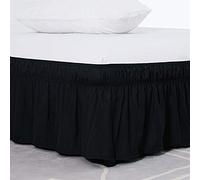 Cache Sommier AntipoussièRe Jupe De Lit D'hôtel avec Chemise Extensible Enveloppante sans Literie/Ensemble Complet/Queen/Jumbo 38cm Hauteur, Décoration La Maison(Black,150 x 200 x 38cm)
