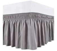 Cache Sommier AntipoussièRe Jupe De Lit D'hôtel avec Chemise Extensible Enveloppante sans Literie/Ensemble Complet/Queen/Jumbo 38cm Hauteur, Décoration La Maison(Gris,180 x 200 x 38cm)