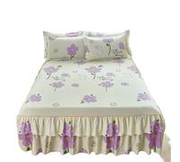 Cache Sommier Couvre-lit à Volants avec Drap imprimé Floral élastique, Jupe Taille 180x220 (taie d'oreiller à Commander), 1 pièce(B,1 pc Skrit 200x220cm)