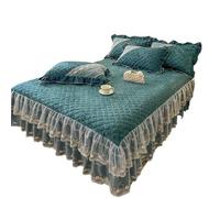 Cache Sommier Couvre-lit à Volants en Dentelle de Velours Jacquard, Jaune doré, Beige, Rose, Jupe lit brodée matelassée, Housse Matelas(Green,180X220cm 3pcs)
