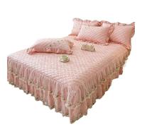 Cache Sommier Couvre-lit à Volants en Dentelle de Velours Jacquard, Jaune doré, Beige, Rose, Jupe lit brodée matelassée, Housse Matelas(Pink 1,180X220cm 3pcs)