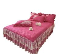 Cache Sommier Couvre-lit à Volants en Dentelle de Velours Jacquard, Jaune doré, Beige, Rose, Jupe lit brodée matelassée, Housse Matelas(Rose Red,180X200cm 3pcs)
