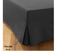Cache sommier - DAHLICA - 140x200 Gris Asphalte - Coton/Polyester 70/30 - 4 côtés 30 cm - Qualité hôtelière
