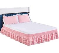 Cache Sommier Drap De Cantonnière, Jupe Lit À Volants 4 Étages Entourant Un Couvre-lit Élastique sans Surface for Double Familial/lit Complet/lit King Size/lit Size(F,King 200x200x45cm)