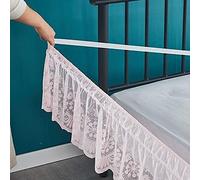 Cache-sommier élastique pour lit double/simple avec bordure en dentelle - Jupe de lit en trois tissus autour de la cantonnière 38 cm (D, 180 x 200 + 38 cm)