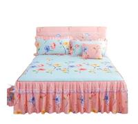 Cache Sommier Ensemble de 3 pièces, Couvre-lit en Dentelle ponçage, Jupe lit Queen, Housse épaisse à Deux Couches, Simple et Double Volants(Color 4,3pcs 180x200cm)