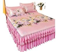 Cache Sommier Ensemble de 3 pièces, Couvre-lit Style Jupe lit avec Volants, Housse d'ourlet 38cm, Protection Matelas(Red,3 pcs 200x220cm)
