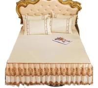 Cache Sommier Ensemble de literie 3 pièces, Drap lit, Princesse Verte, Couvre-lit à Volants, Beige, Jupe en Dentelle 45cm, Housse antidérapante 1.5m(Color 18,200x220cm)