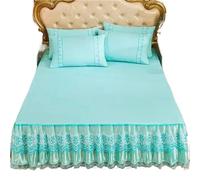 Cache Sommier Ensemble de literie 3 pièces, Drap lit, Princesse Verte, Couvre-lit à Volants, Beige, Jupe en Dentelle 45cm, Housse antidérapante 1.5m(Color 19,180x200cm 3pcs)