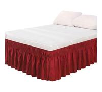 Cache-sommier enveloppant pour chute de lit, élastique réglable, volants anti-poussière pour grand lit, king size, lit double, jumeau, lavable en machine (rouge vin, lit double)