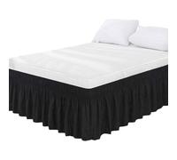 Cache-sommier enveloppant pour chute de lit, élastique réglable, volants anti-poussière pour grand lit, king size, lit double, jumeau, lavable en machine (noir, lit double)